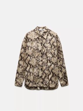 Zara Olive and Black Snake Print Shirt Jacket